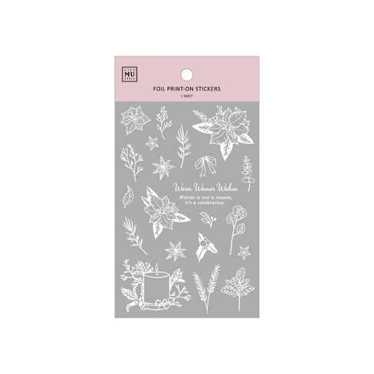 Limited Edition MU Silver Foil Print-on Stickers - Winter Silver Poinsettia
