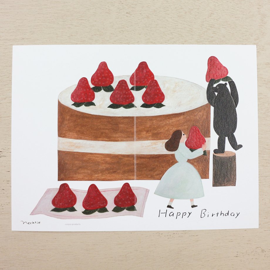 Necktie / Birthday Card - Strawberry Cake