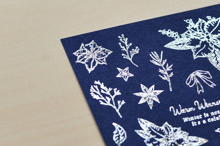Limited Edition MU Silver Foil Print-on Stickers - Winter Silver Poinsettia