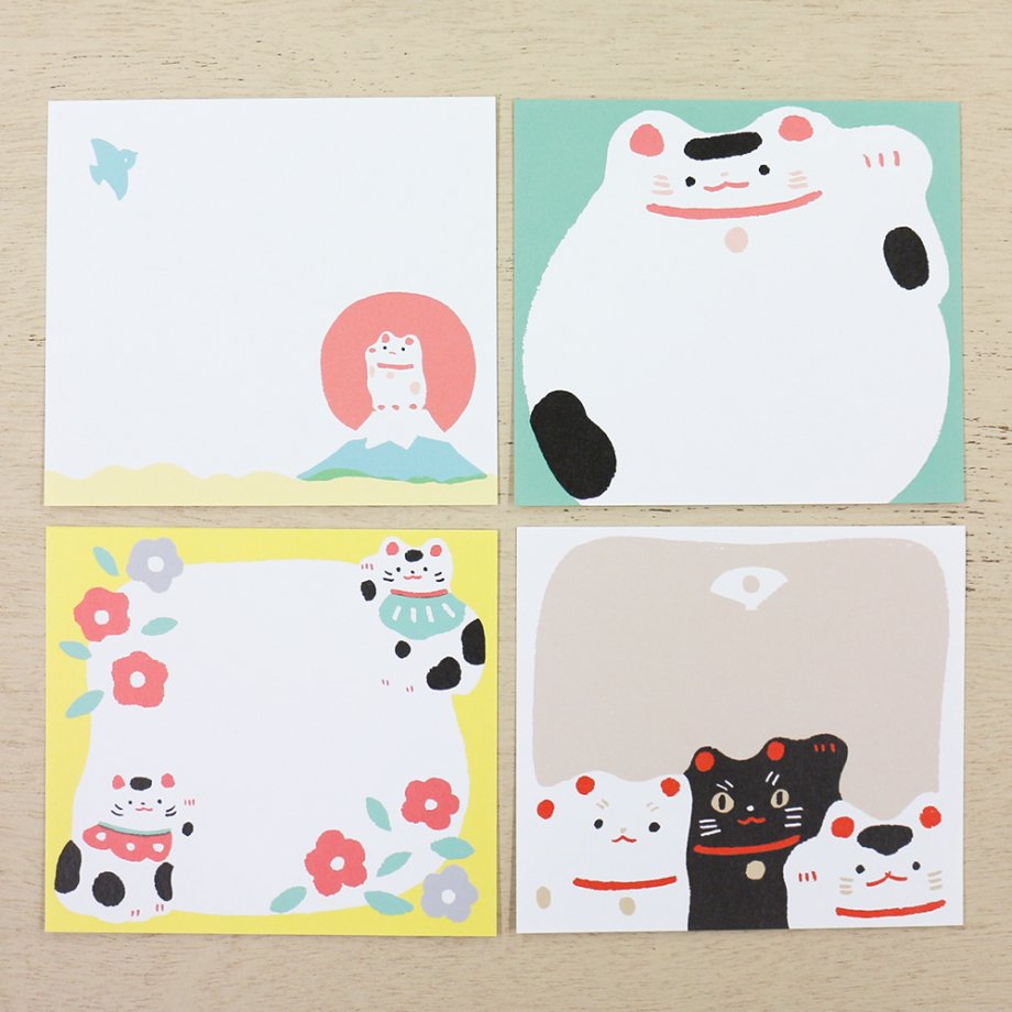 Masao Takahata Square Memo Pad - Beckoning Cat