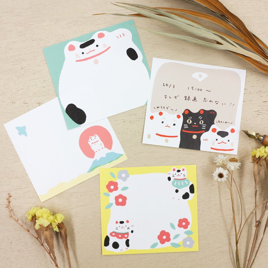 Masao Takahata Square Memo Pad - Beckoning Cat