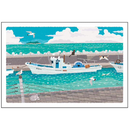 Traveling Cat Postcard - Summer / Port Town