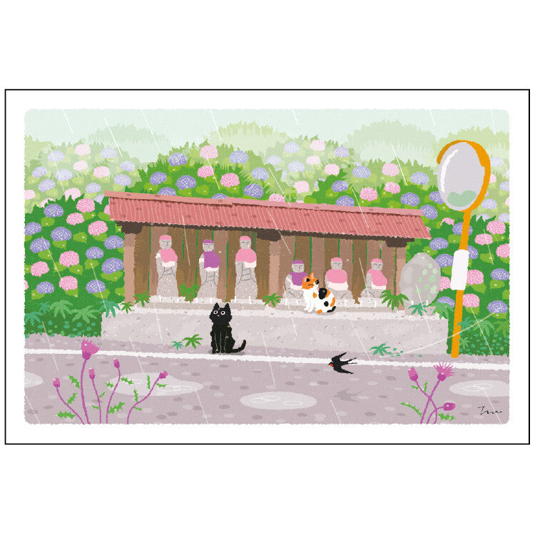 Traveling Cat Postcard - Summer / Rainy Day