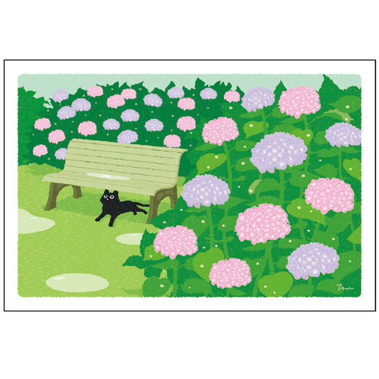 Traveling Cat Postcard - Summer / Hydrangeas