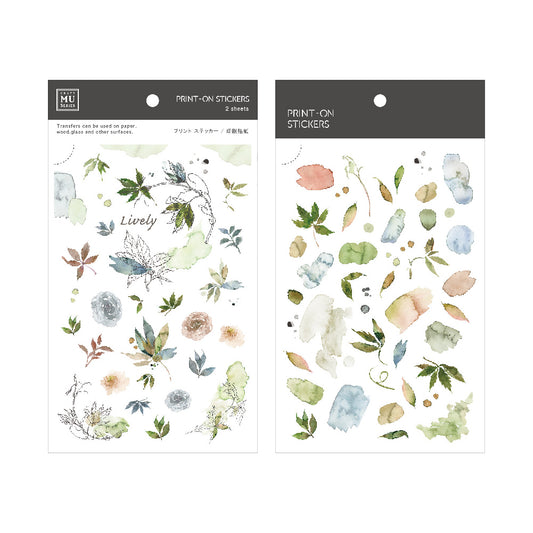 MU Print-on Stickers - Green-blue Ink Leaves