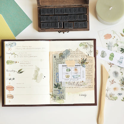 MU Print-on Stickers - Green-blue Ink Leaves
