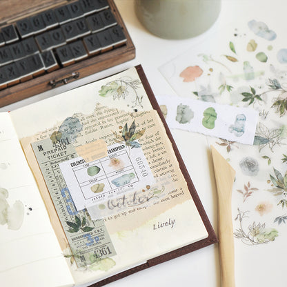 MU Print-on Stickers - Green-blue Ink Leaves