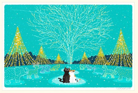 Traveling Cat Postcard - Winter / Stary Night