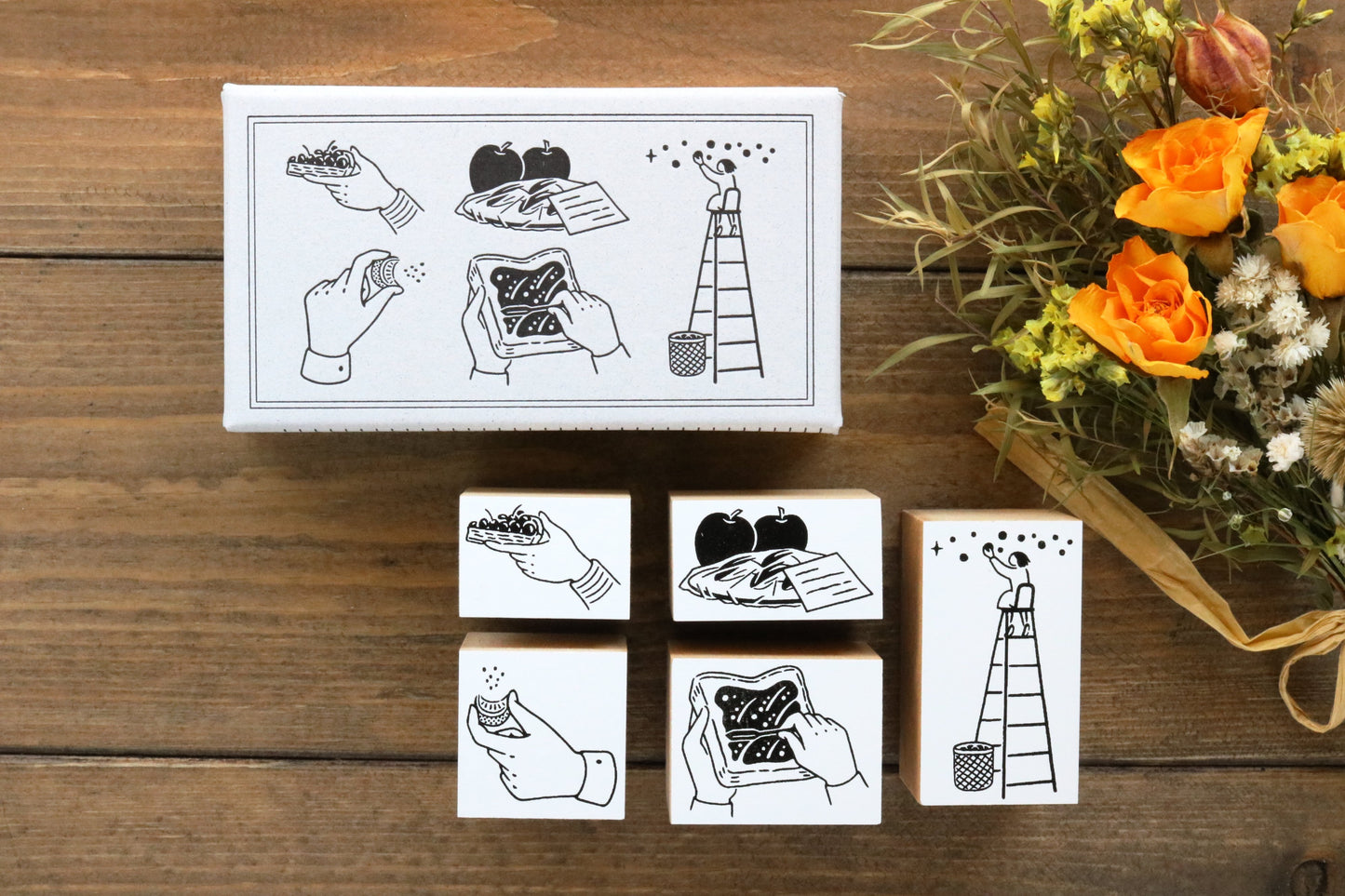 Rakui Hana Rubber Stamps Set - Fruit Basket