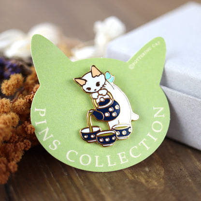 Pottering Cat Cat Pin - Tea Time