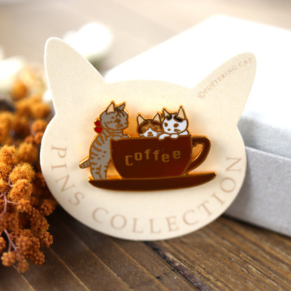 Pottering Cat Cat Pin - Coffee Cup