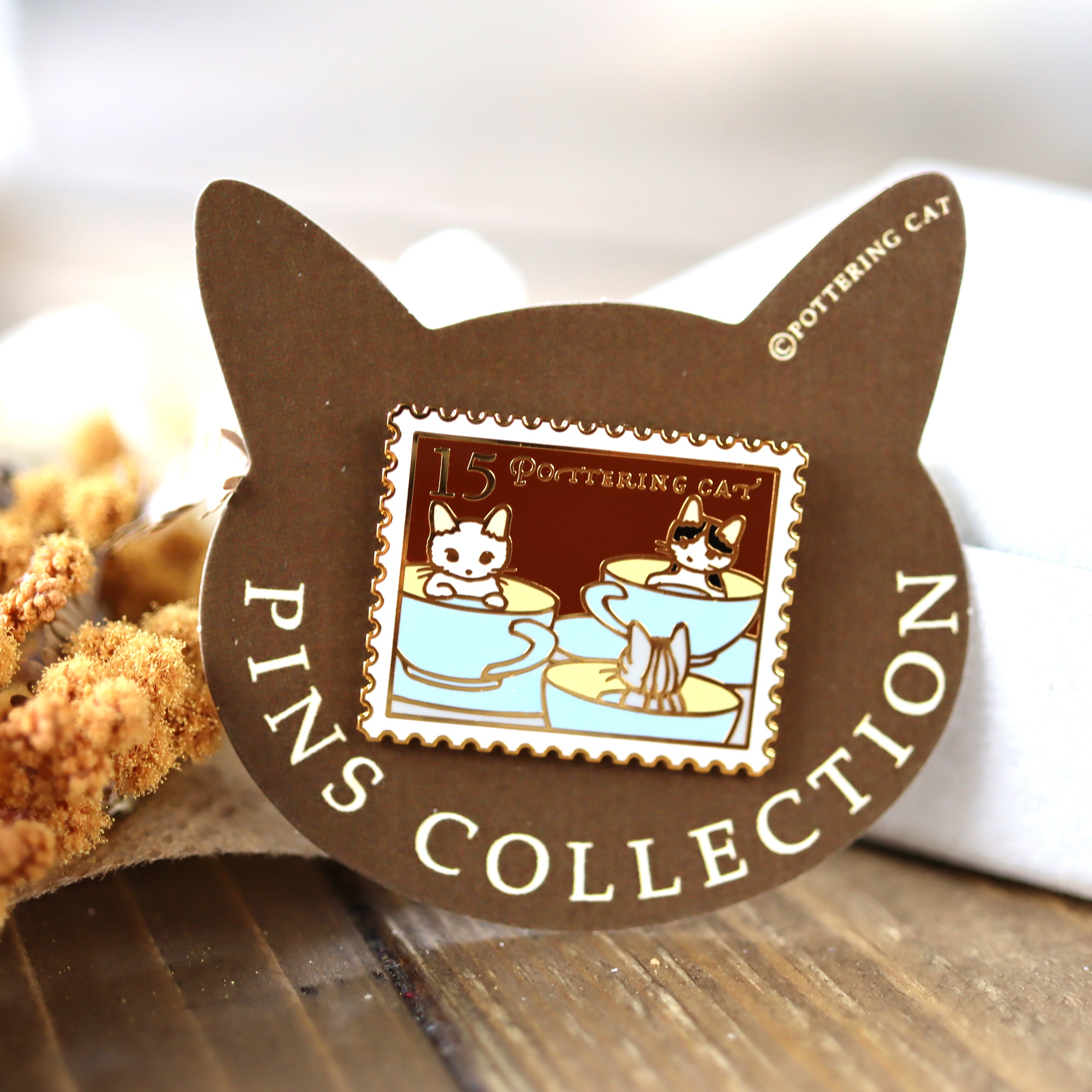 Pottering Cat / Cat Pin - Tea Cup
