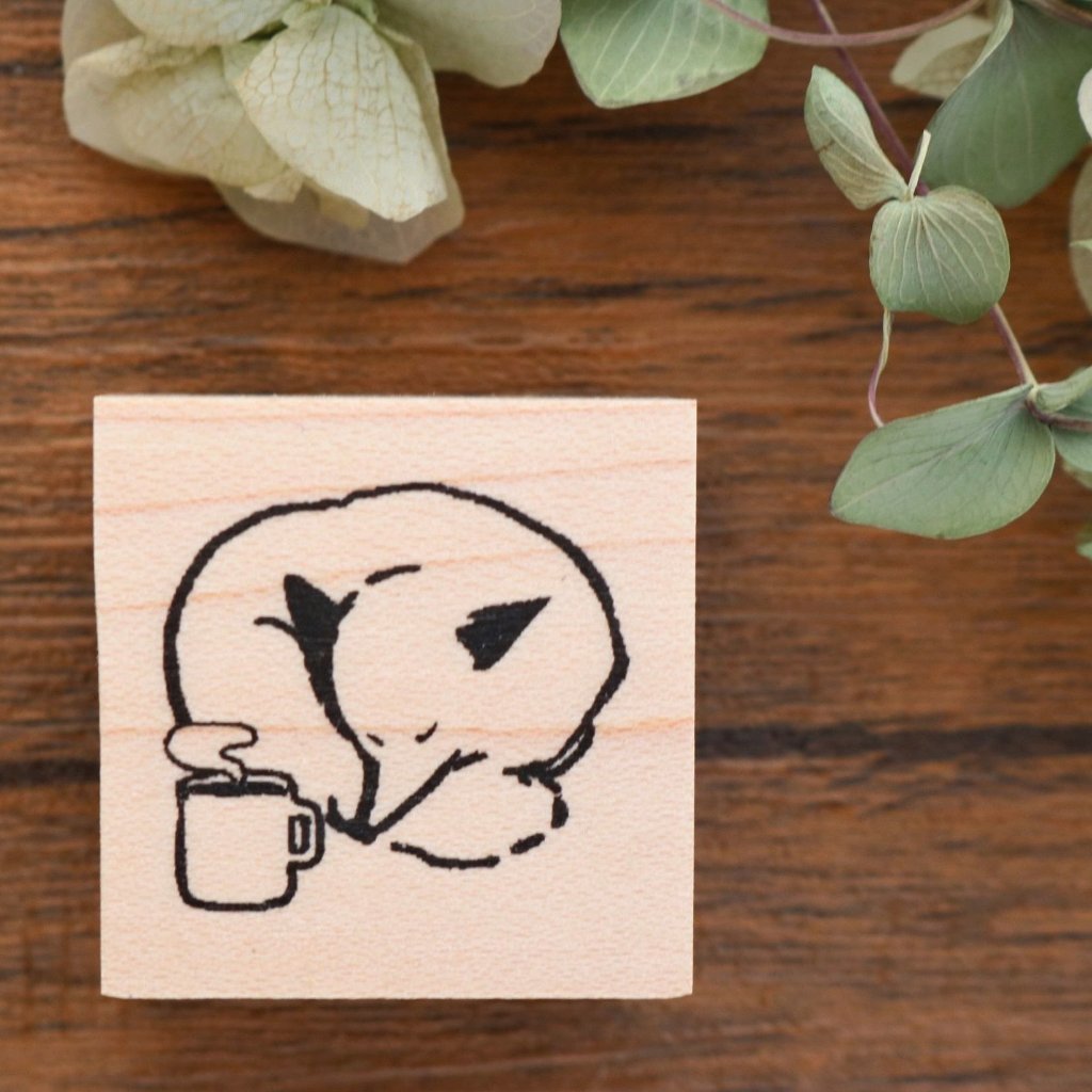 momoro Fox Rubber Stamp - Coffee Time