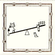 Cute Pottering Cat cats doing seesaw rubber stamp great for your letters and craft project.  Available at Cute Things from Japan.
