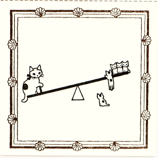 Cute Pottering Cat cats doing seesaw rubber stamp great for your letters and craft project.  Available at Cute Things from Japan.