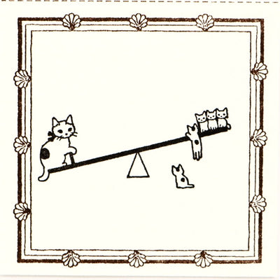 Cute Pottering Cat cats doing seesaw rubber stamp great for your letters and craft project.  Available at Cute Things from Japan.