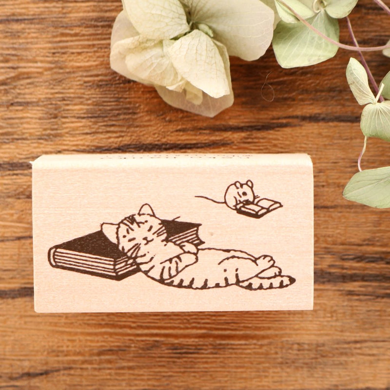 Cute Pottering Cat napping cat rubber stamp great for your letters and craft project.  Available at Cute Things from Japan.
