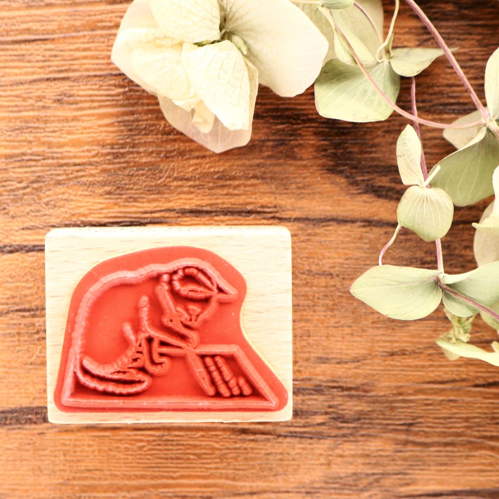 Cute Pottering letter writing cat rubber stamp for your traveler's notebook, hobonichi, planner and journal.  Available at Cute Things from Japan.