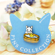 Pottering Cat / Cat Pin - With Duck