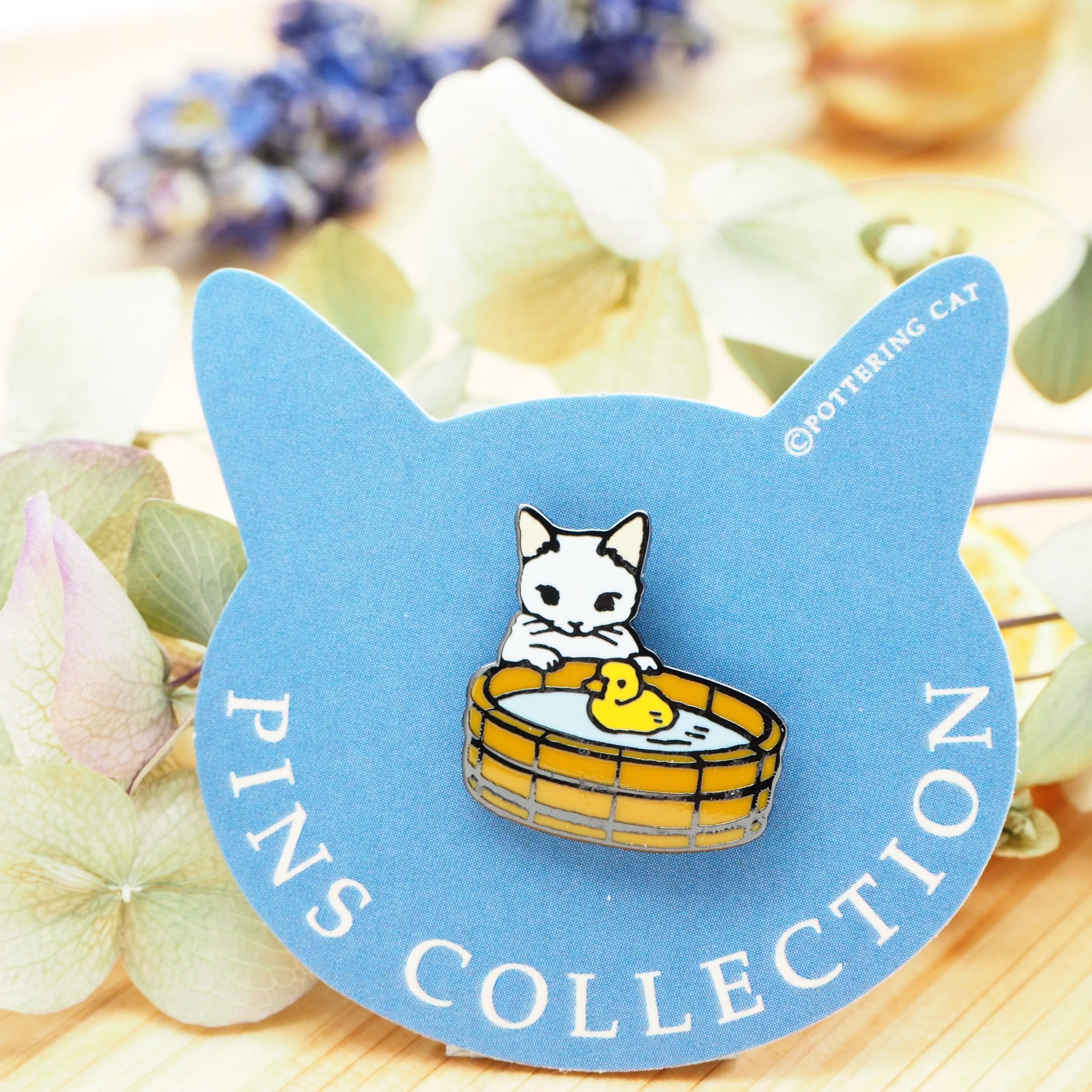 Pottering Cat / Cat Pin - With Duck