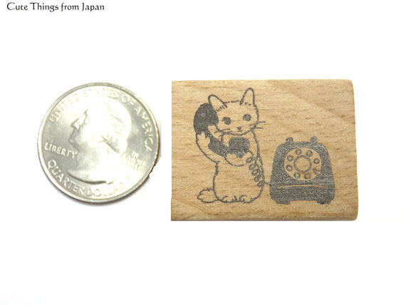 Cute Pottering Cat calling rubber stamp great for your letters and craft project.  Available at Cute Things from Japan.