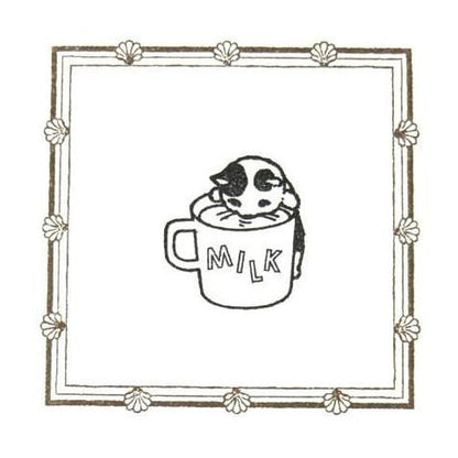Cute Pottering Cat drinking milk cat rubber stamp great for your letters and craft project.  Available at Cute Things from Japan.