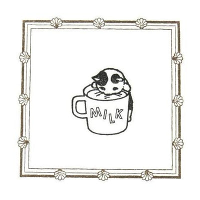 Cute Pottering Cat drinking milk cat rubber stamp great for your letters and craft project.  Available at Cute Things from Japan.