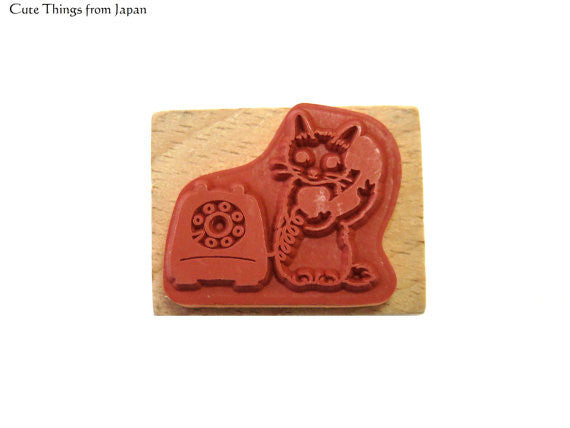 Cute Pottering Cat calling rubber stamp great for your letters and craft project.  Available at Cute Things from Japan.